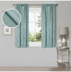 Blackout Window Curtains Waverly Geometric Room Darkening Washable Set of 2 (Color: Teal, size: 26" X 63")