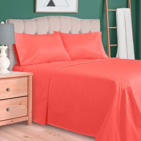 300 Thread Count 100% Cotton Sheet Set Timeless Solid (Color: Coral, size: Twin)