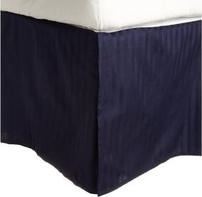 300 Thread Count Egyptian Cotton 15" Drop Striped Bed Skirt (Color: Navy Blue, size: Twin)