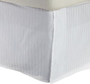 300 Thread Count Egyptian Cotton 15" Drop Striped Bed Skirt (Color: White, size: Queen)
