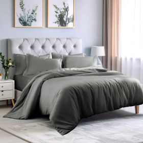 Rayon from Bamboo 300 Thread Count Duvet Cover Set (Color: Gray, size: Full/Queen)