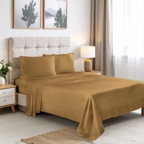 Rayon From Bamboo 300 Thread Count Solid Deep Pocket Sheet Set (Color: Gold, size: Twin)