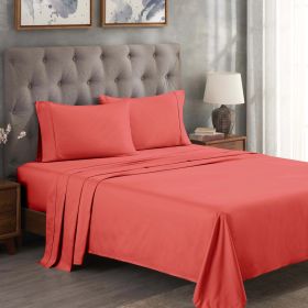 300 Thread Count Egyptian Cotton Sateen Bed Sheet Set (Color: Coral, size: Split King)