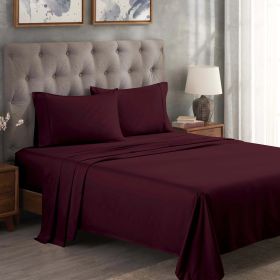 300 Thread Count Egyptian Cotton Sateen Bed Sheet Set (Color: Plum, size: Split King)