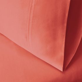 Egyptian Cotton 300 Thread Count Solid Bed Pillowcase Set (Color: Coral, size: Standard)