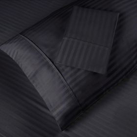 100% Egyptian Cotton 300 Thread Count Stripe Bed Pillowcase Set (Color: Navy Blue, size: Standard)