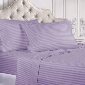 300 Thread Count Egyptian Cotton Sateen Stripe Bed Sheet Set (Color: Lavender, size: Queen)