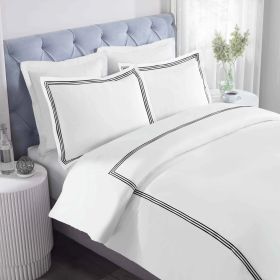 100% Cotton Three-Line Embroidered Duvet Cover Set (Color: White/Black, size: King/California King)