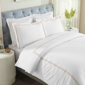 100% Cotton Three-Line Embroidered Duvet Cover Set (Color: White/Gold, size: King/California King)