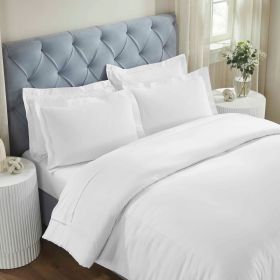 100% Cotton Three-Line Embroidered Duvet Cover Set (Color: White, size: King/California King)