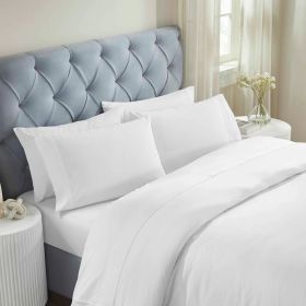 100% Cotton Bed Sheet Set Three-Line Embroidered Deep Pocket Brandon (Color: White, size: Twin)