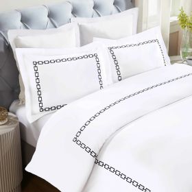 100% Cotton Chain Links Embroidered Duvet Cover Set (Color: White/Black, size: Full/Queen)
