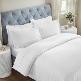 100% Cotton Chain Links Embroidered Duvet Cover Set (Color: White, size: Full/Queen)