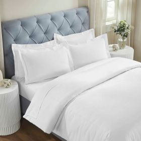 100% Cotton Two-Line Border Embroidered Duvet Cover Set (Color: White, size: Full/Queen)