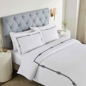 100% Cotton Gold Embroidered Duvet Cover Set (Color: White/Black, size: King/California King)
