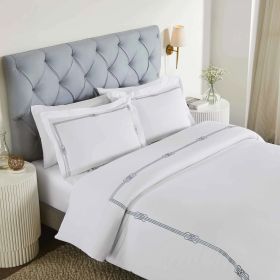 100% Cotton Gold Embroidered Duvet Cover Set (Color: White/Silver, size: Full/Queen)