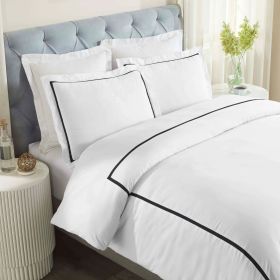 100% Cotton Cross-Stitch Embroidered Duvet Cover Set (Color: White/Black, size: King/California King)
