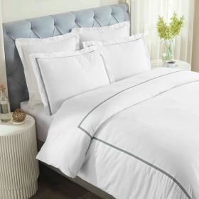 100% Cotton Cross-Stitch Embroidered Duvet Cover Set (Color: White/Light Teal, size: Full/Queen)
