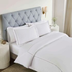 100% Cotton Cross-Stitch Embroidered Duvet Cover Set (Color: White, size: King/California King)