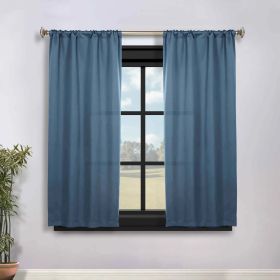 Solid Room Darkening Rod Pocket Blackout Curtain Panels, Set of 2 (Color: Denim Blue, size: 36" x 63")