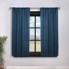 Solid Room Darkening Rod Pocket Blackout Curtain Panels, Set of 2 (Color: Marine Blue, size: 36" x 63")