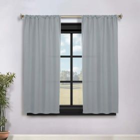 Solid Room Darkening Rod Pocket Blackout Curtain Panels, Set of 2 (Color: Stone Blue, size: 36" x 63")
