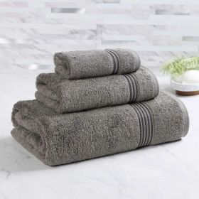 Egyptian Cotton Plush Bath Towel Set 3 Piece Heritage Collection (Color: Charcoal)