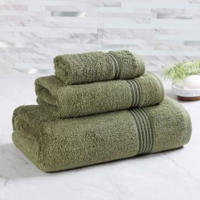 Egyptian Cotton Plush Bath Towel Set 3 Piece Heritage Collection (Color: Forest Green)