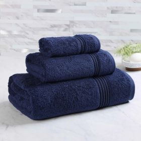 Egyptian Cotton Plush Bath Towel Set 3 Piece Heritage Collection (Color: Navy Blue)
