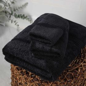 Egyptian Cotton Plush Bath Towel Set 3 Piece Heritage Collection (Color: Black)