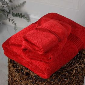 Egyptian Cotton Plush Bath Towel Set 3 Piece Heritage Collection (Color: Red)