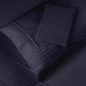 Egyptian Cotton 400 Thread Count Stripe Bed Pillowcase Set (Color: Navy Blue, size: Standard)