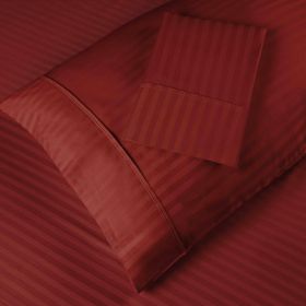 Egyptian Cotton 400 Thread Count Stripe Bed Pillowcase Set (Color: Burgundy, size: Standard)