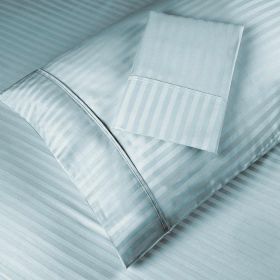 Egyptian Cotton 400 Thread Count Stripe Bed Pillowcase Set (Color: Light Blue, size: Standard)
