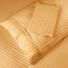 Egyptian Cotton 400 Thread Count Stripe Bed Pillowcase Set (Color: Gold, size: King)