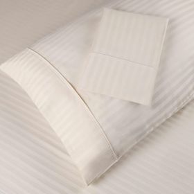 Egyptian Cotton 400 Thread Count Stripe Bed Pillowcase Set (Color: Ivory, size: King)