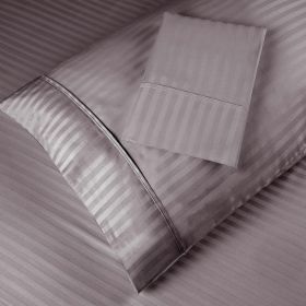 Egyptian Cotton 400 Thread Count Stripe Bed Pillowcase Set (Color: Gray, size: King)