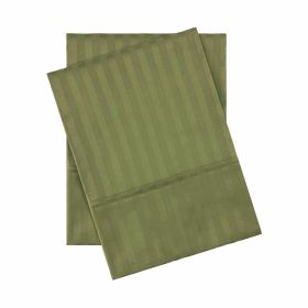 Egyptian Cotton 400 Thread Count Stripe Bed Pillowcase Set (Color: Sage, size: Standard)