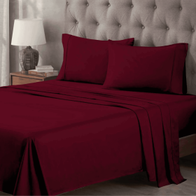 400 Thread Count Egyptian Cotton Sateen Bed Sheet Set (Color: Burgundy, size: Full)