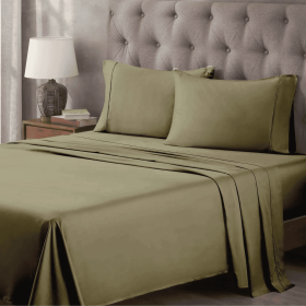 400 Thread Count Egyptian Cotton Sateen Bed Sheet Set (Color: Sage, size: Twin XL)
