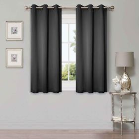 Solid Machine Washable Room Darkening Blackout Curtains, Set of 2 (Color: Black, size: 52" x 63")