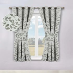 Blackout Window Curtains Leaves Pattern Room Darkening Set of 2 (Color: Sage, size: 46" x 63")