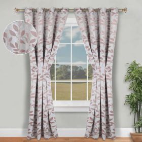 Blackout Window Curtains Leaves Pattern Room Darkening Set of 2 (Color: Champagne, size: 46" x 96")
