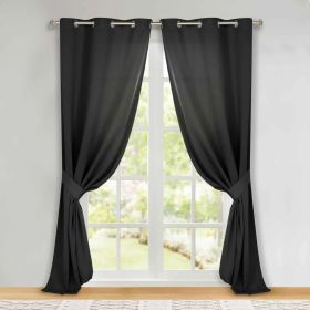 Classic Modern Solid Room Darkening Blackout Curtain Panels, Set of 2 (Color: Black, size: 46" x 108")