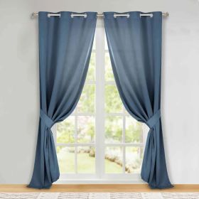 Classic Modern Solid Room Darkening Blackout Curtain Panels, Set of 2 (Color: Denim Blue, size: 46" x 96")