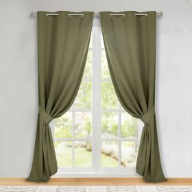 Classic Modern Solid Room Darkening Blackout Curtain Panels, Set of 2 (Color: Olive Green, size: 46" x 108")