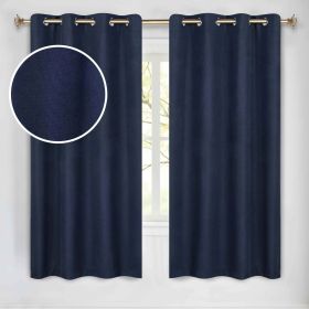100 % Blackout Window Curtains Grommet Washable Set of 2 Neal (Color: Navy Blue, size: 52" x 63")