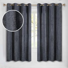 Noor Semi-Blackout Chenille Washable Grommet Curtains, Set of 2 Panels (Color: Charcoal, size: 52" x 63")