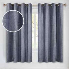 Noor Semi-Blackout Chenille Washable Grommet Curtains, Set of 2 Panels (Color: Grey, size: 52" x 63")