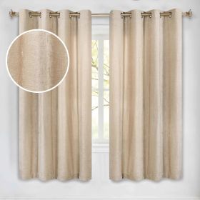 Noor Semi-Blackout Chenille Washable Grommet Curtains, Set of 2 Panels (Color: Beige, size: 52" x 63")
